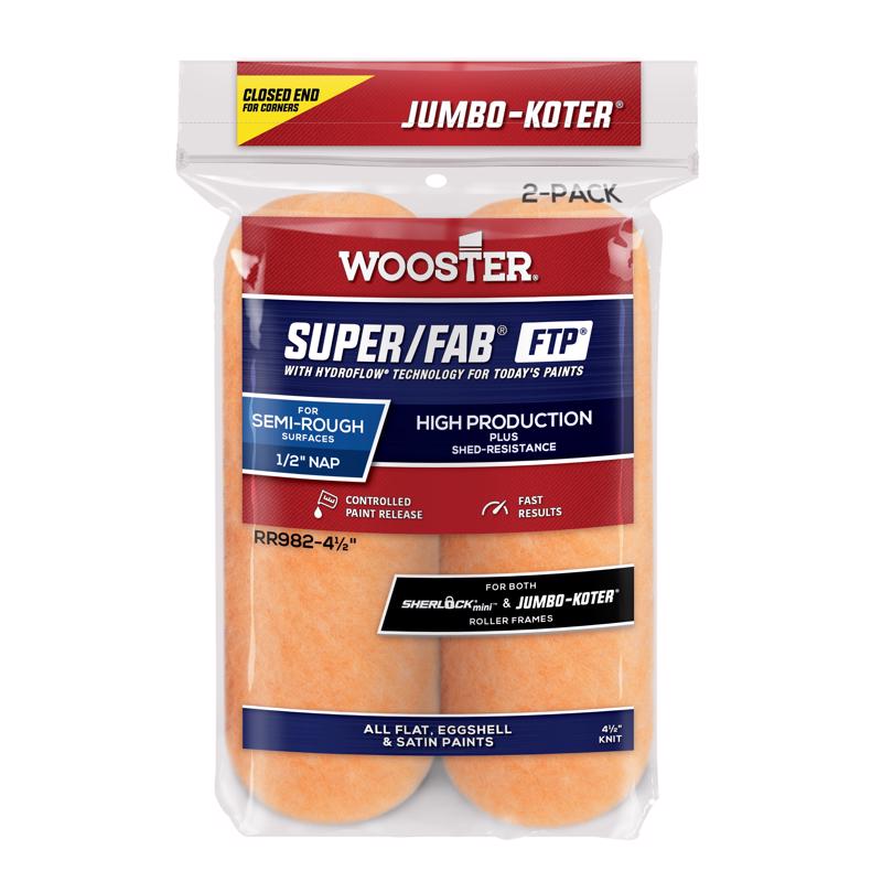 Wooster Super/Fab FTP Knit 4 1/2 in. W X 1/2 in. Jumbo Paint Roller Cover 2 pk