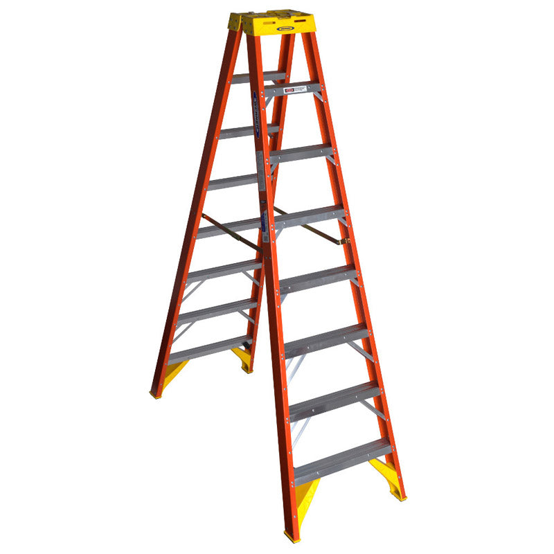 Werner 8 ft. H Fiberglass Twin Step Ladder Type IA 300 lb. capacity