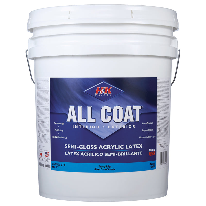 H&K Paints All-Coat Semi-Gloss Tawny Beige Water-Based Paint Exterior and Interior 5 gal