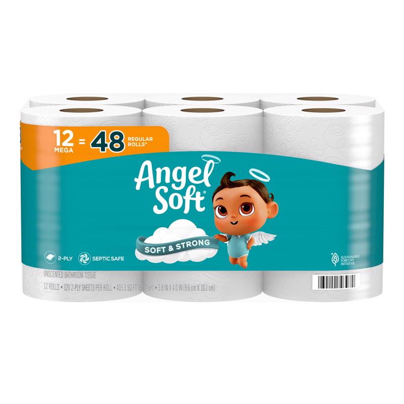 Angel Soft Toilet Paper 12 Rolls 320 sheet 405.33 sq ft