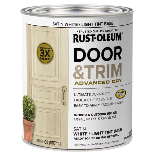 Rust-Oleum Stops Rust Satin White Tint Base Door Paint Exterior and Interior 1 qt