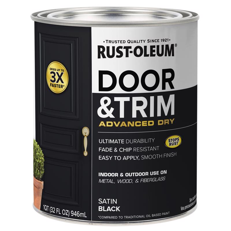 Rust-Oleum Stops Rust Satin Black Water Base Door Paint Exterior and Interior 1 qt