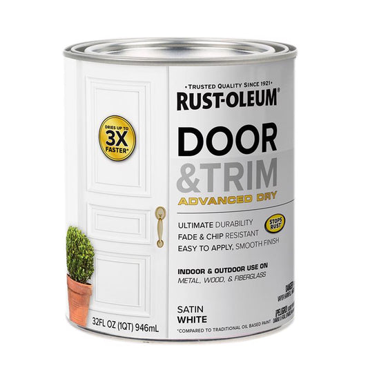 Rust-Oleum Stops Rust Satin White Water Base Door Paint Exterior and Interior 1 qt