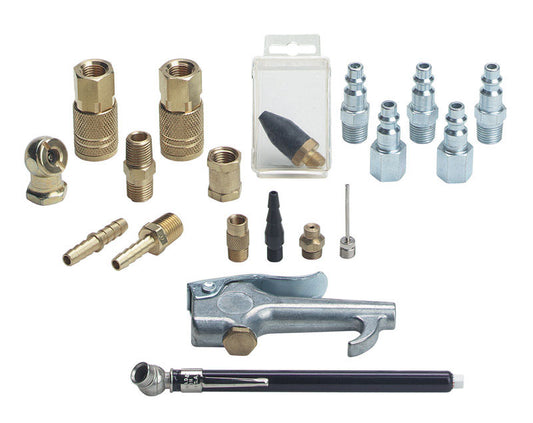 Tru-Flate Brass/Steel Air Coupler and Plug Set 1/4 in. Female 19 pc