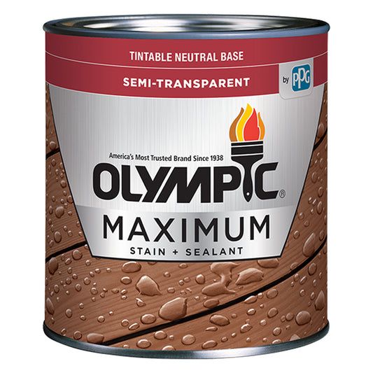 Olympic Maximum Semi-Transparent Satin Neutral Tint Base Oil Modified Urethane Stain and Sealer 1 ga