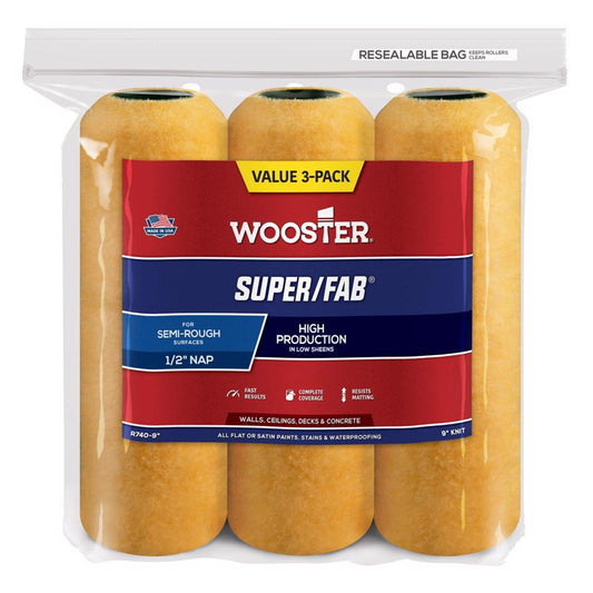 Wooster Super/Fab Fabric 9 in. W X 1/2 in. Paint Roller Cover 3 pk