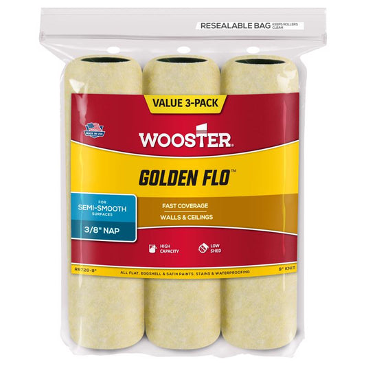 Wooster Golden Flo Knit 9 in. W X 3/8 in. Regular Paint Roller Cover Refill 3 pk