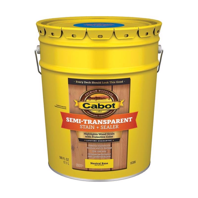 Cabot Semi-Transparent Low VOC Semi-Transparent Tintable Neutral Base Stain and Sealer 5 gal