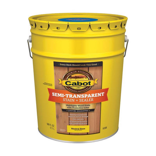 Cabot Semi-Transparent Low VOC Semi-Transparent Tintable Neutral Base Stain and Sealer 5 gal