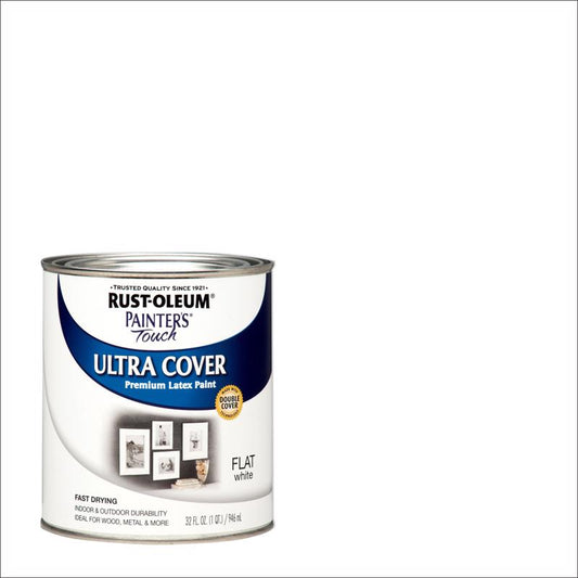 Rust-Oleum Painters Touch Ultra Cover Flat White Water-Based Paint Exterior and Interior 1 qt