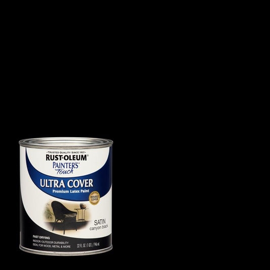 Rust-Oleum Painters Touch Satin Canyon Black Paint Exterior and Interior 1 qt