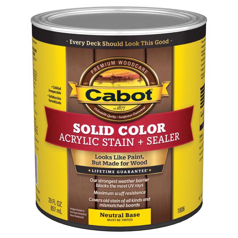 Cabot Solid Color Acrylic Stain & Sealer Solid Tintable Neutral Base Acrylic Deck Stain 1 qt