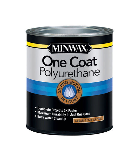 Minwax One Coat Transparent Semi-Gloss Crystal Clear Water-Based Polyurethane 1 qt