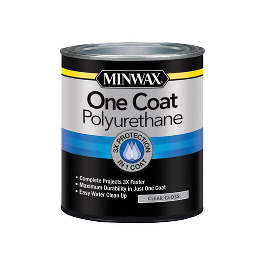 Minwax One-Coat Gloss Crystal Clear Water-Based Fast-Drying Polyurethane 1 qt