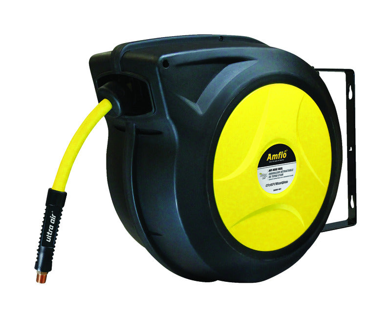 Amflo Ultra Air 50 ft. L X 3/8 in. D Hybrid Polymer Air Hose Reel 300 psi Black