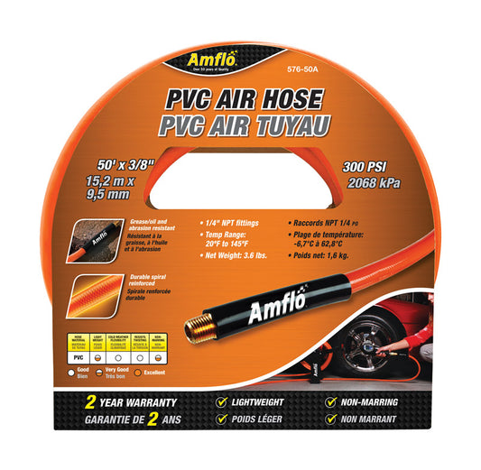 Amflo 50 ft. L X 3/8 in. D Polyvinyl Air Hose 300 psi Orange