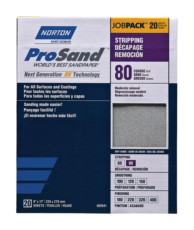 Norton ProSand 11 in. L X 9 in. W 80 Grit Aluminum Oxide Sandpaper 20 pk