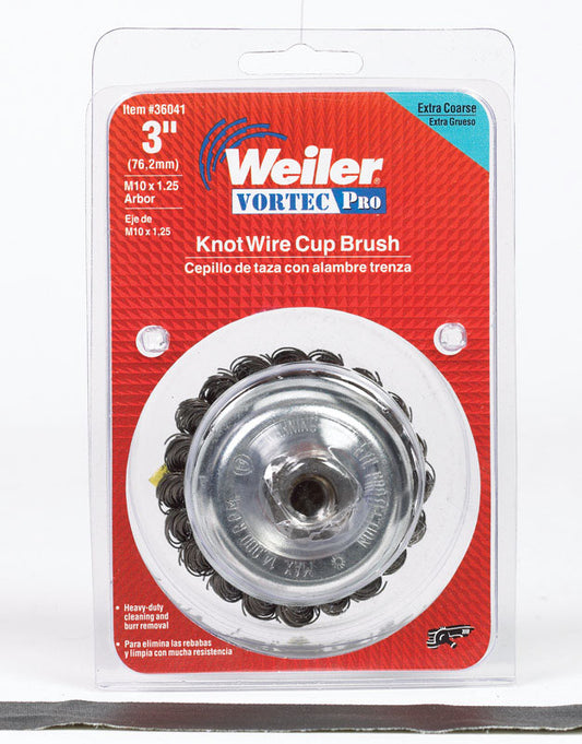 Weiler Vortec Pro 3 in. D X M10 x 1.25 Knotted Steel Cup Brush 14000 rpm 1 pc