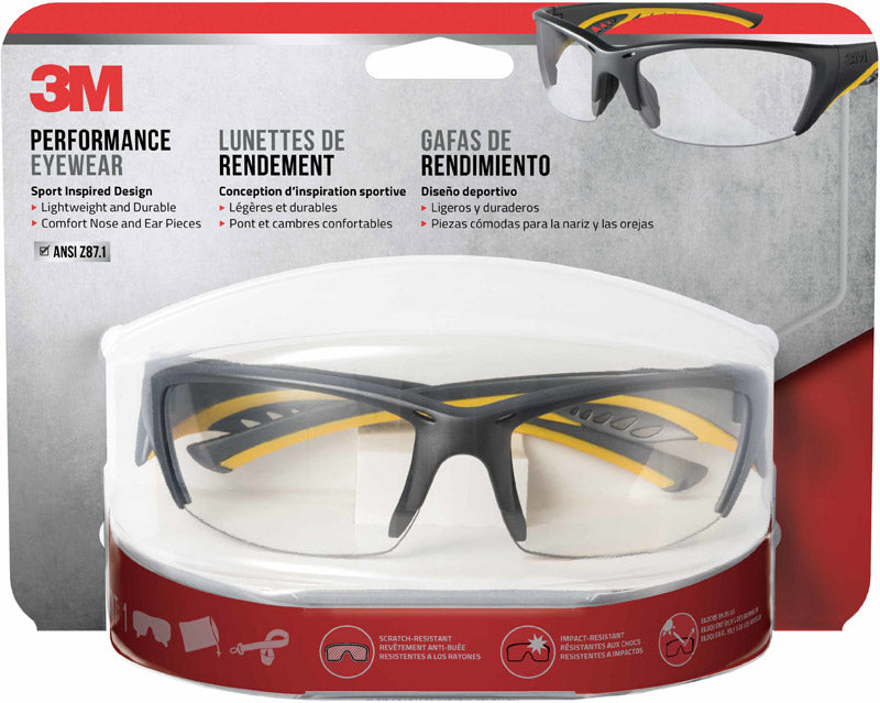 3M Anti-Fog Modern/Sleek Impact-Resistant Safety Glasses Clear Lens Gray/Yellow Frame 1 pc