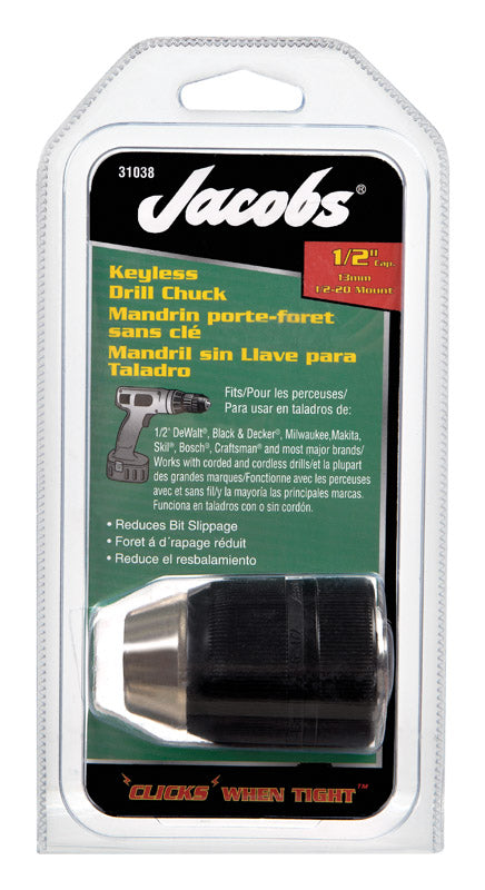 Jacobs 1/2 in. in. Keyless Drill Chuck 1/2 in. 3-Flat Shank 1 pc