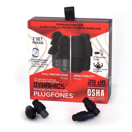 Plugfones Dynamics 29 dB Nylon/Silicone/Soft Foam Tri-flange Hearing Protector Black/Gray 2 pair