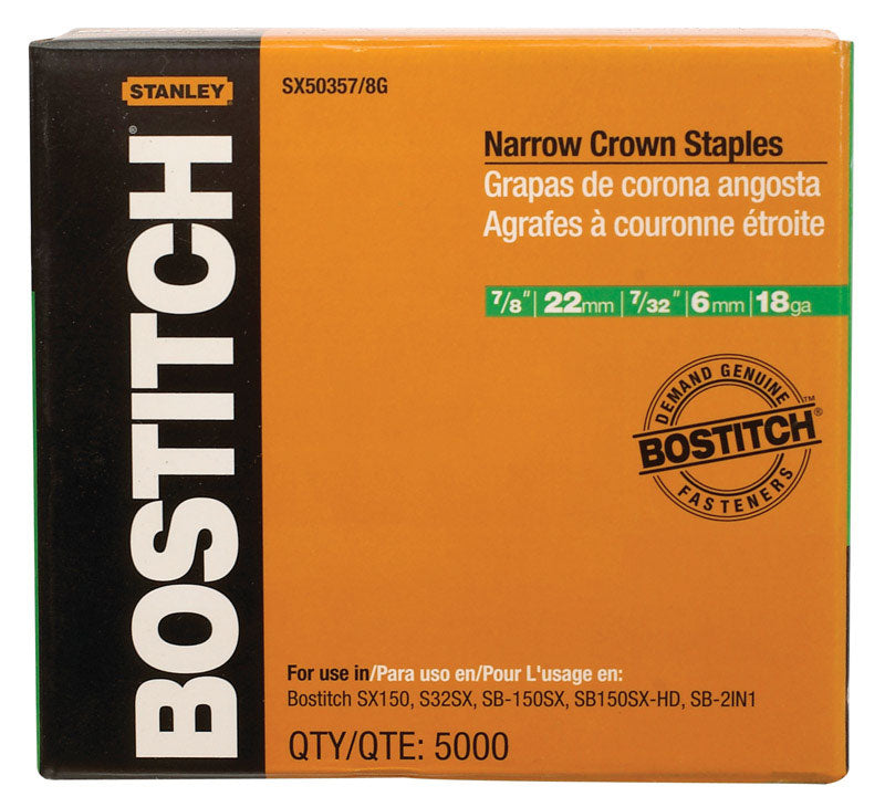 Bostitch SX 7/32 in. W X 7/8 in. L 18 Ga. Narrow Crown Staples 5000 pk