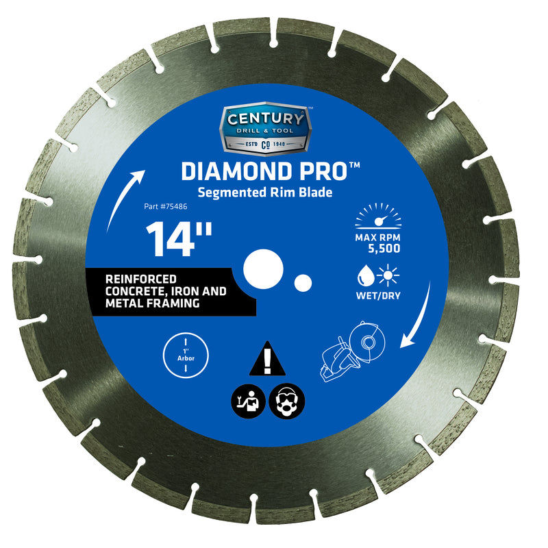 Century Drill & Tool 14 in. D X 1 in. Diamond Segmented Rim Diamond Saw Blade 1 pk