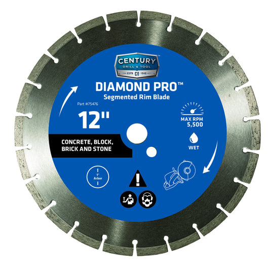 Century Drill & Tool 12 in. D X 1 in. Diamond Segmented Rim Diamond Saw Blade 1 pk