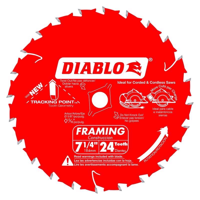 Diablo Tracking Point 7-1/4 in. D X 5/8 in. TiCo Hi-Density Carbide Framing Saw Blade 24 teeth 3 pk