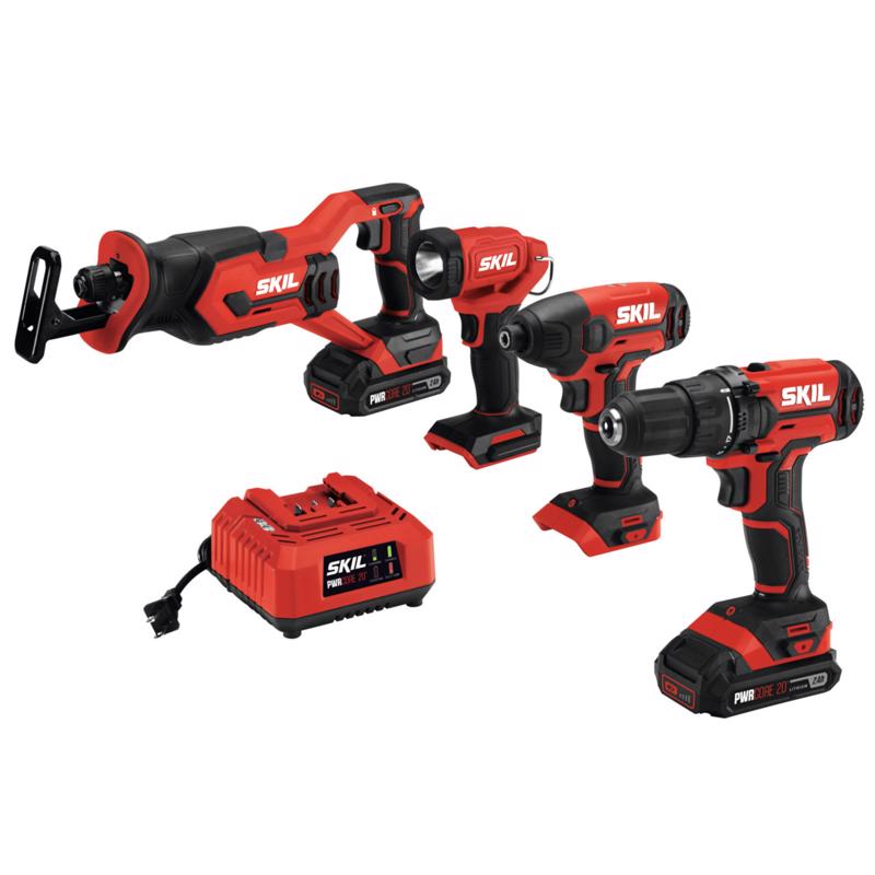 SKIL 20V PWR CORE Cordless Brushed 4 Tool Combo Kit