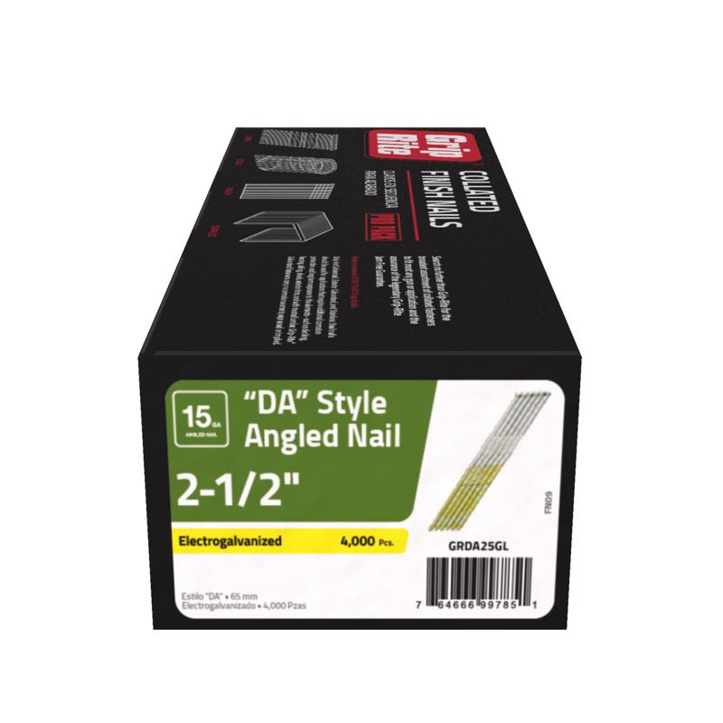 Grip-Rite 2-1/2 in. L X 15 Ga. Angled Strip Electro Galvanized Finish Nails 34 deg 4000 pk