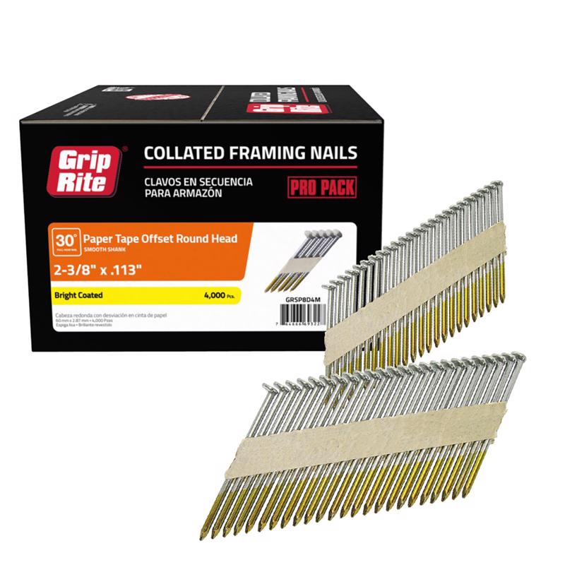 Grip-Rite 2-3/8 in. L Angled Strip Bright Framing Nails 30 deg 4000 pk