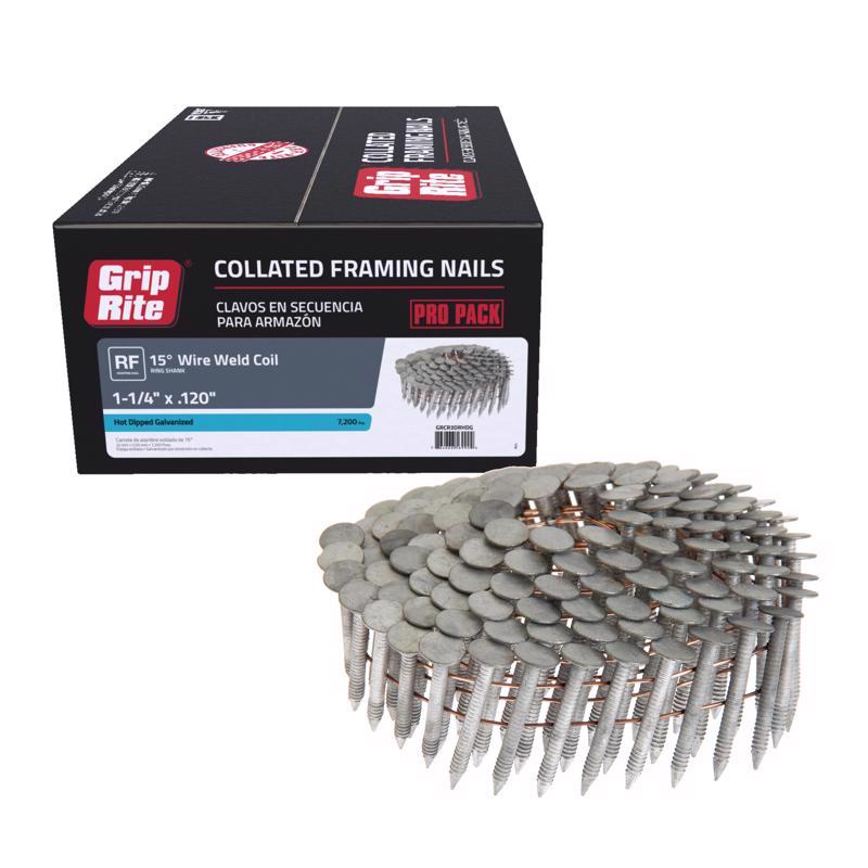 Grip-Rite 1-1/4 in. L X 11 Ga. Angled Strip Hot-Dip Galvanized Roofing Nails 15 deg 7200 pk