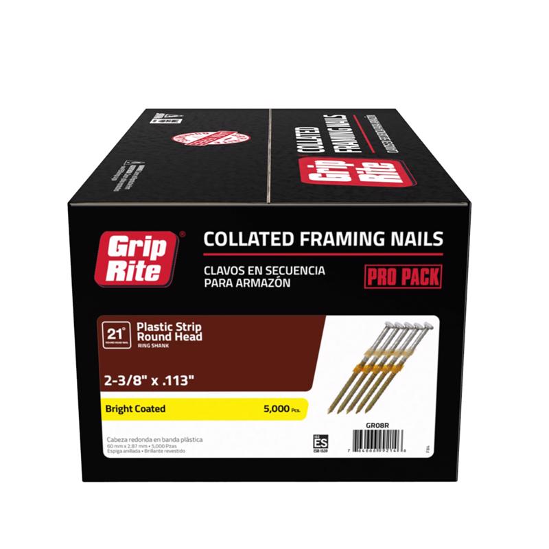 Grip-Rite 2-3/8 in. L X 12 Ga. Plastic Strip Brite Framing Nails 21 deg 5000 pk