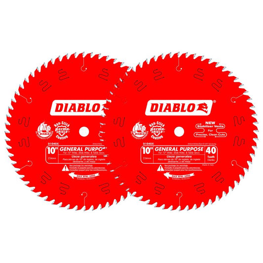 Diablo 10 in. D X 5/8 in. TiCo Hi-Density Carbide Circular Saw Blade Set 40 teeth 2 pk