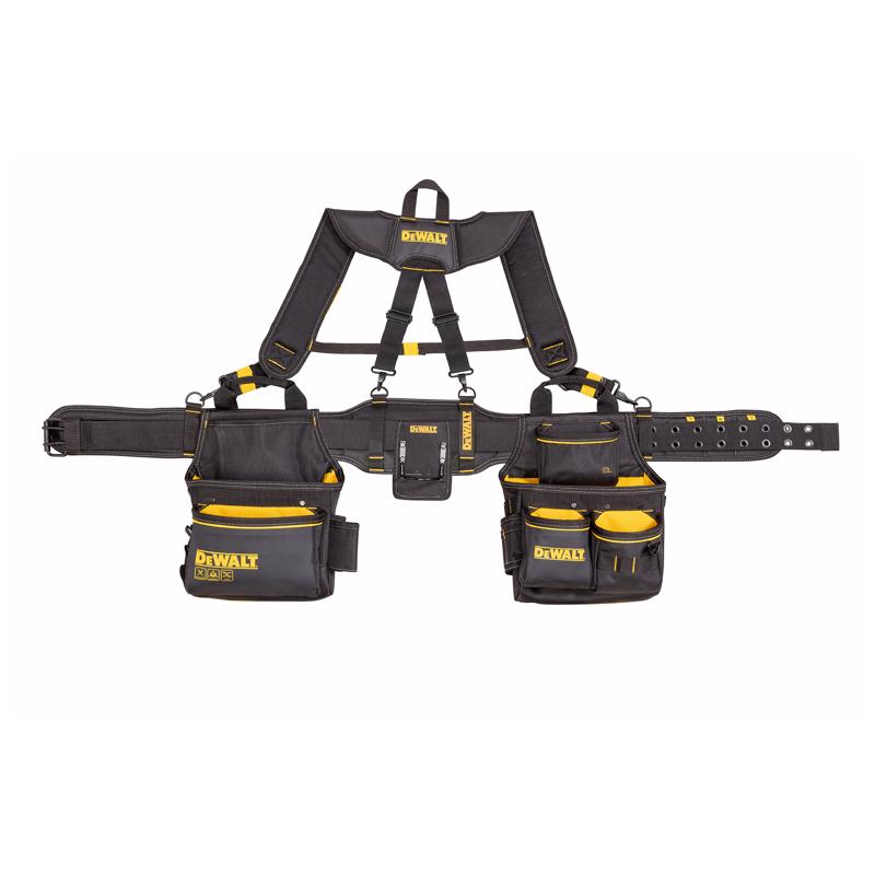 DeWalt 25 pocket Ballistic Nylon Professional Tool Belt with Suspenders Black/Yellow