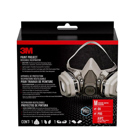 3M P95 Paint Project Half Face Respirator Valved Gray M 1 pc