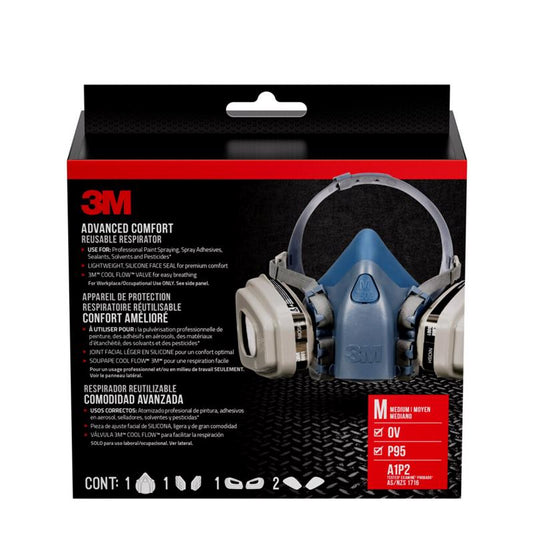 3M P95 Paint Project Half Face Respirator Valved Multicolored M 1 pc