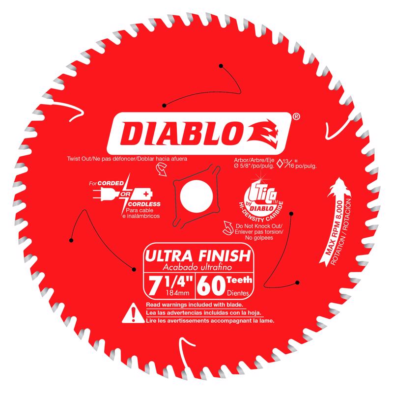 Diablo 7-1/4 in. D X 5/8 in. TiCo Hi-Density Carbide Finishing Saw Blade 60 teeth 1 pk