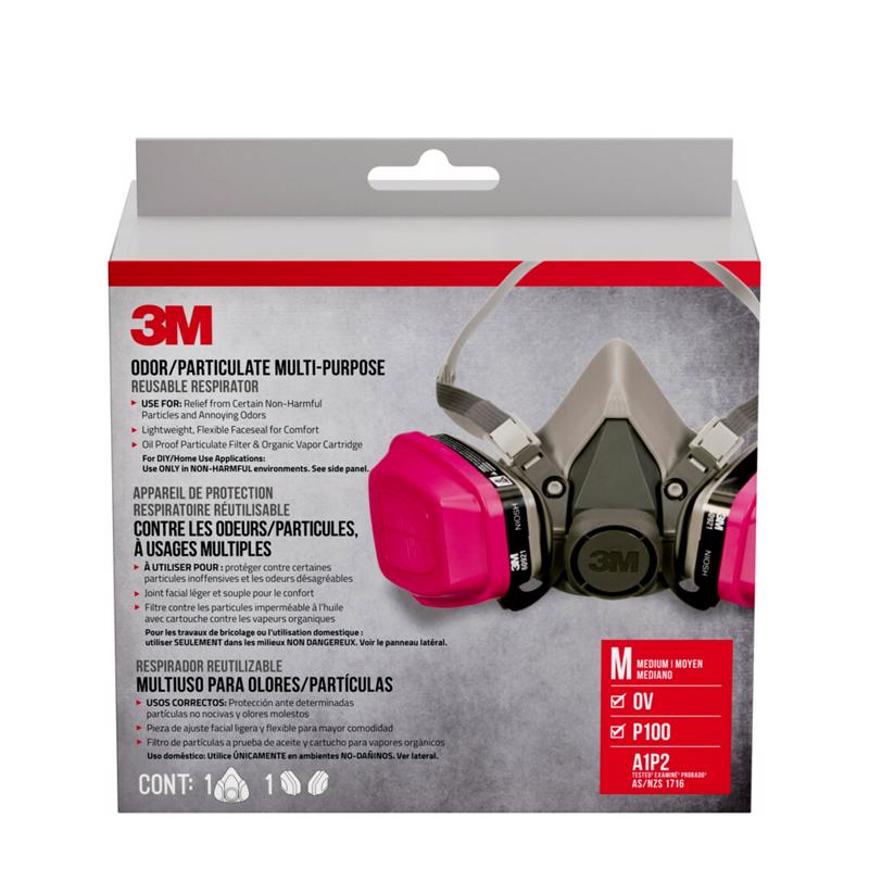 3M P100 Multi-Purpose Half Face Respirator Valved Multicolored M 1 pc