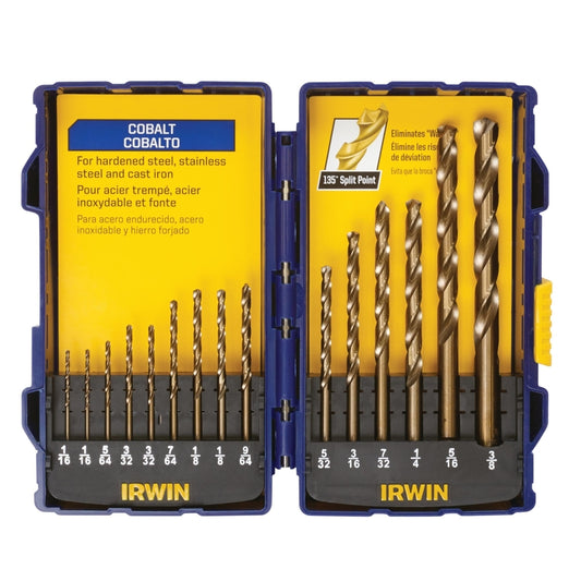 Irwin Cobalt Steel Drill Bit Set Straight Shank 15 pc