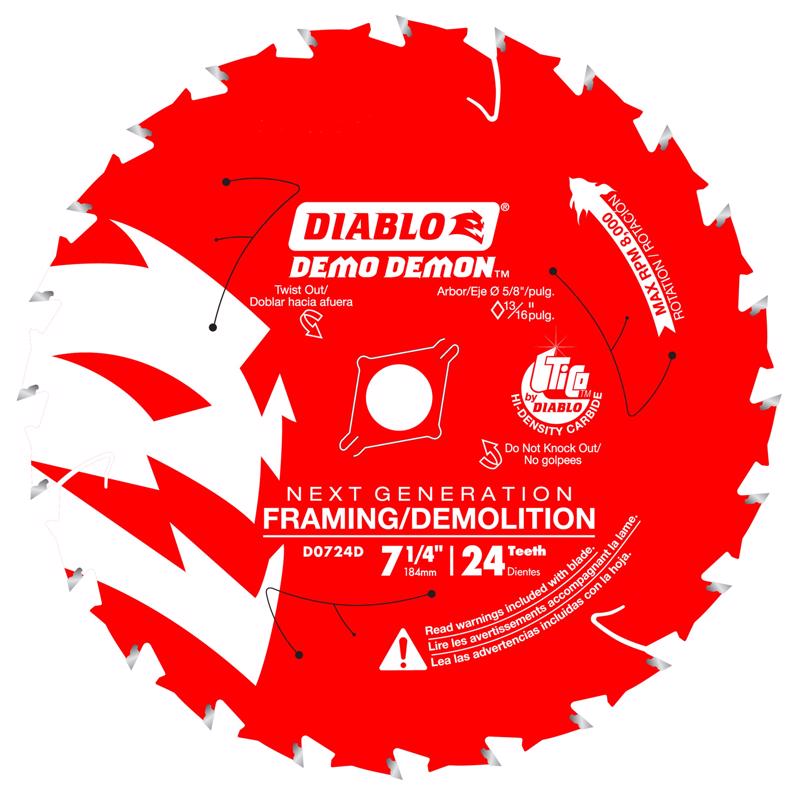 Diablo Demo Demon 7-1/4 in. D X 5/8 in. TiCo Hi-Density Carbide Circular Saw Blade 24 teeth 1 pk