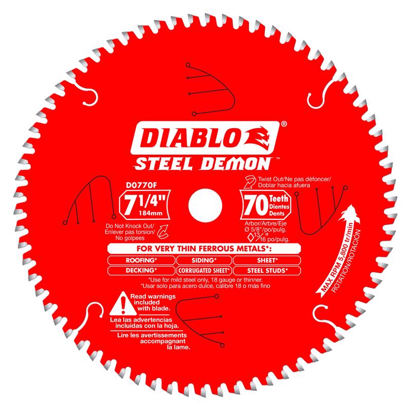 Diablo Steel Demon 7-1/4 in. D X 5/8 in. TiCo Hi-Density Carbide Circular Saw Blade 70 teeth 1 pk