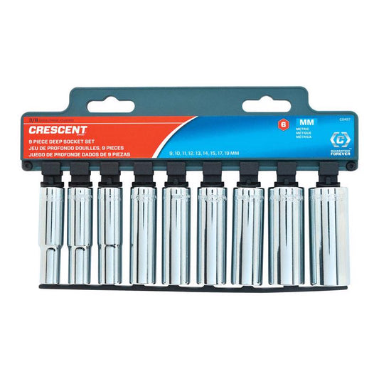 Crescent Assorted Sizes X 3/8 in. drive Metric 6 Point Deep Deep Well Socket Set 9 pc