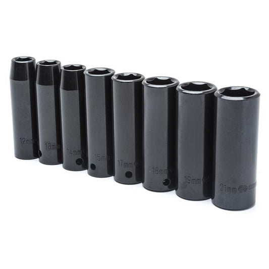 Crescent Assorted in. X 1/2 in. drive Metric 6 Point Deep Impact Socket Set 8 pc