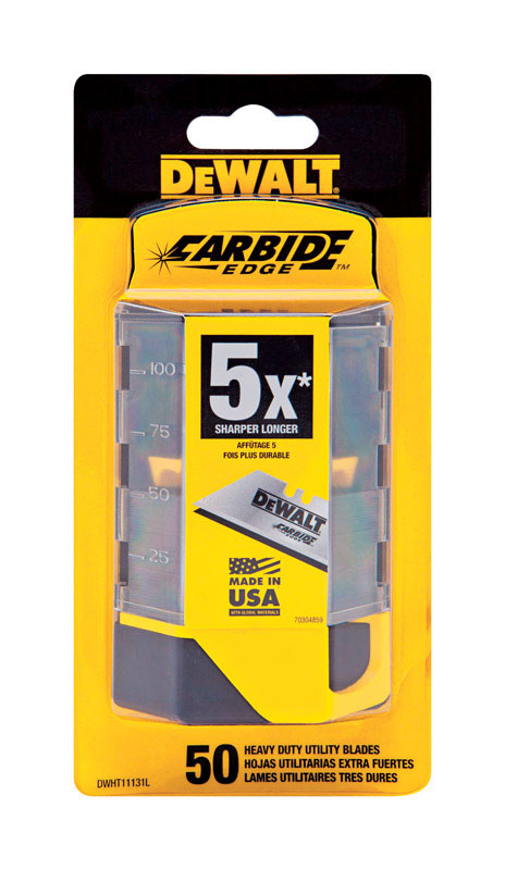 DeWalt Carbide Edge Steel Heavy Duty Utility Blade 2-1/2 in. L 50 pc