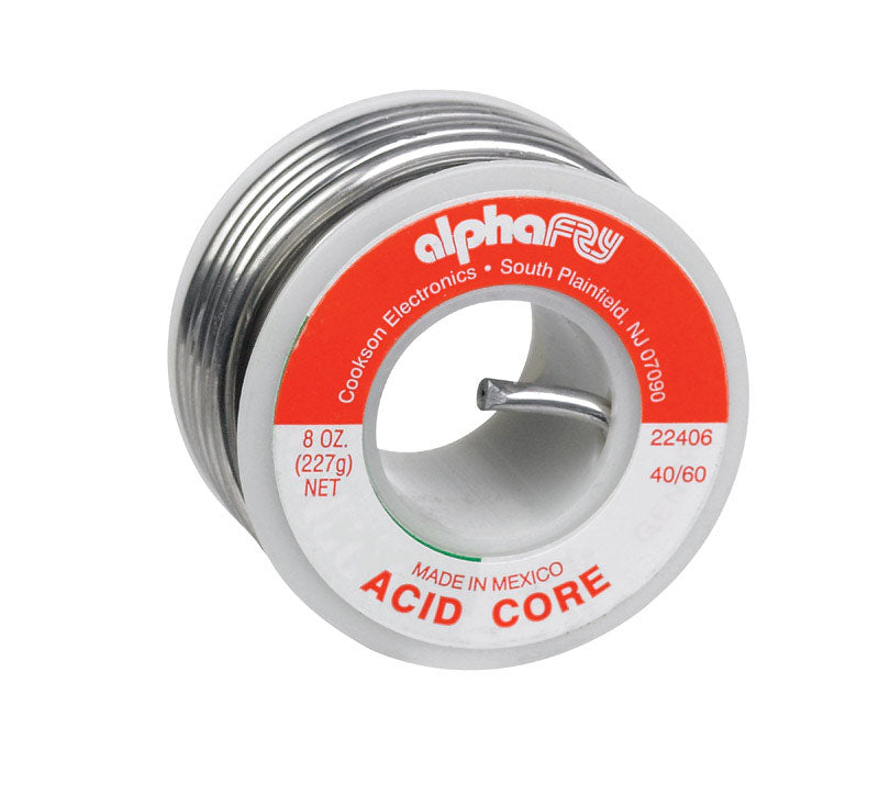 Alpha Fry 8 oz Acid Core Wire Solder 0.125 in. D Tin/Lead 40/60 1 pc