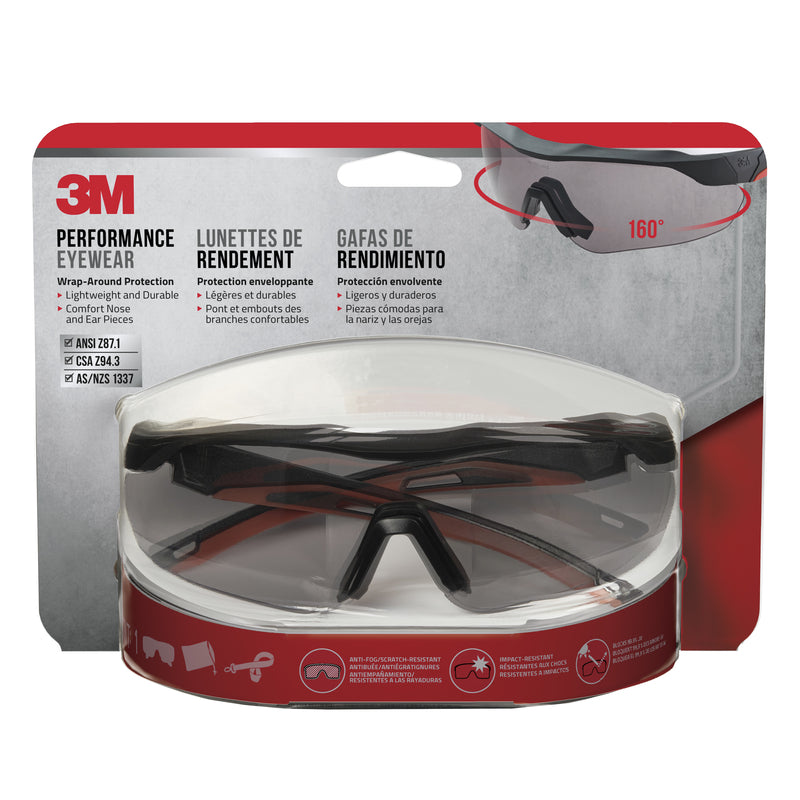 3M Anti-Fog Safety Glasses Gray Lens Black/Red Frame 1 pc