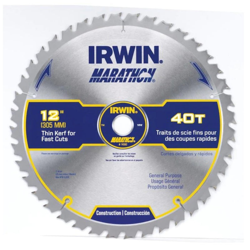 Irwin Marathon 12 in. D X 1 in. Carbide Miter and Table Saw Blade 40 teeth 1 pk