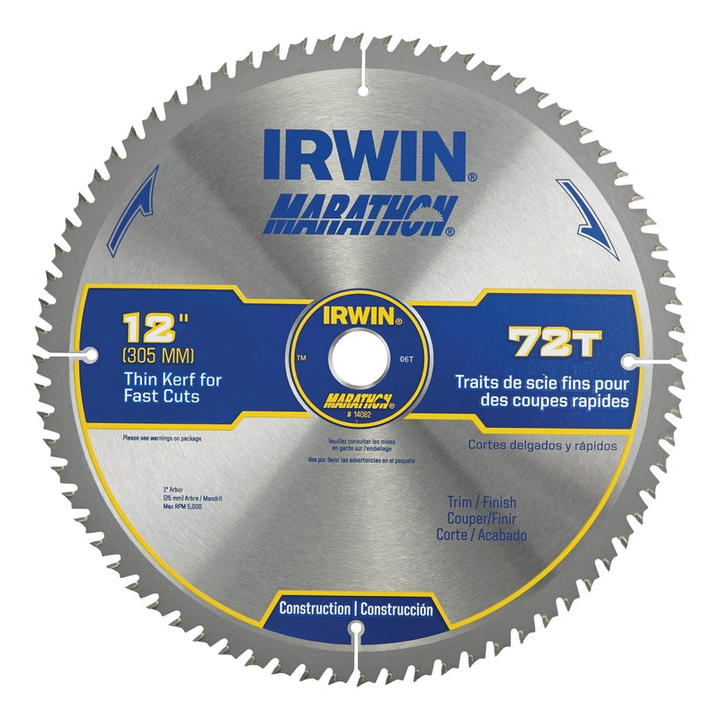 Irwin Marathon 12 in. D X 1 in. Carbide Miter and Table Saw Blade 72 teeth 1 pk